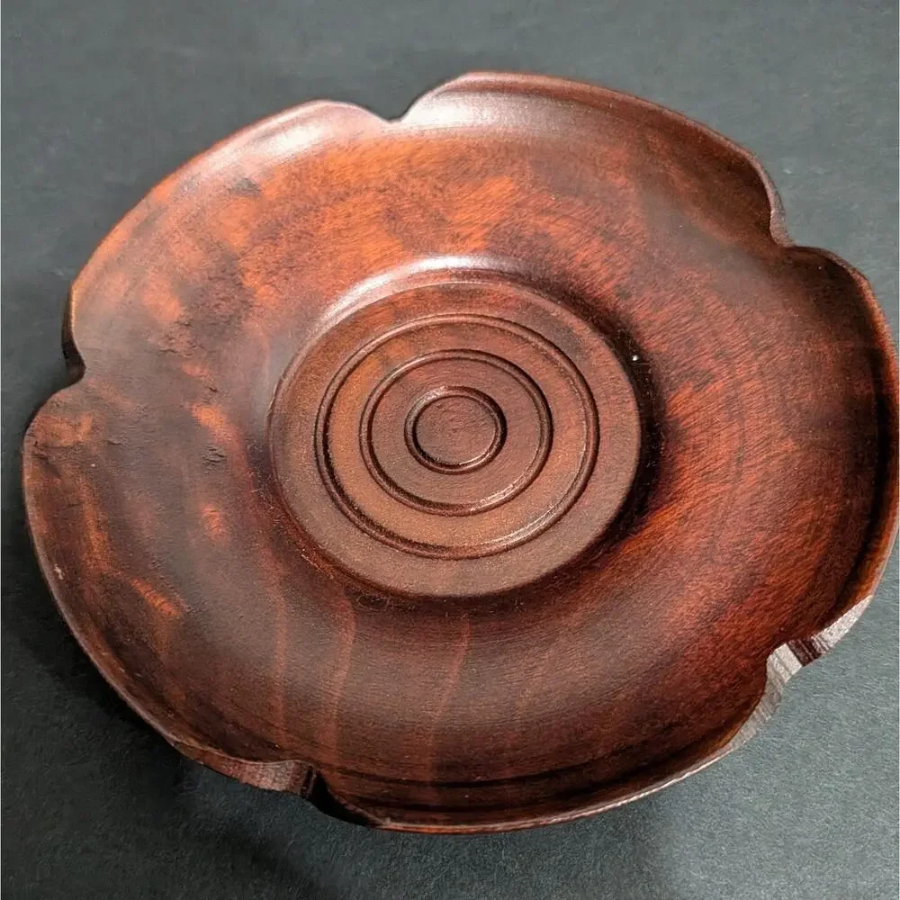 Vintage Japanese Wooden Chataku Tea Coasters Saucers Set of 5 Flower Shape 4